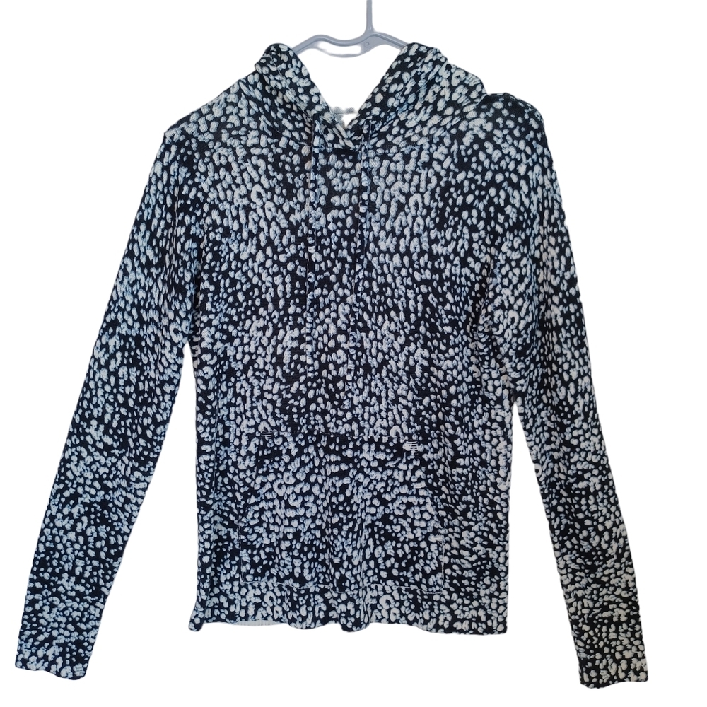 Hale Bob Pullover Hooded Long Sleeve Cotton Top Animal Print Kangaroo Pocket Sm‎